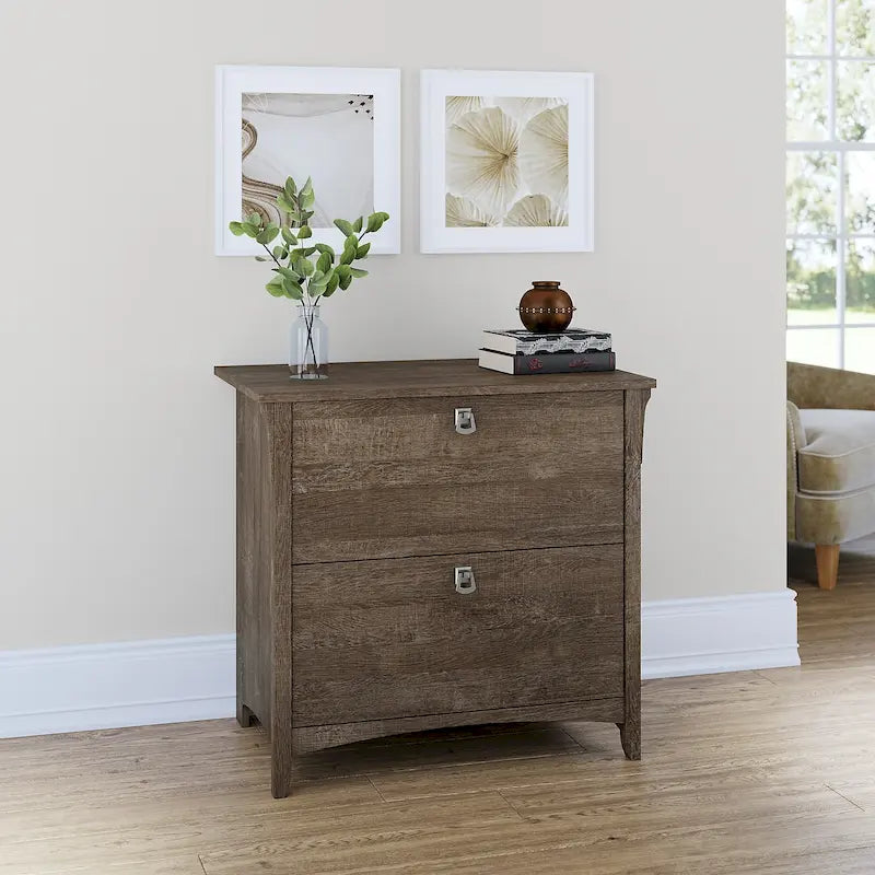 2-Drawer Lateral File Cabinet with Tapered Legs, Ball Bearing Slides and Distressed Finish