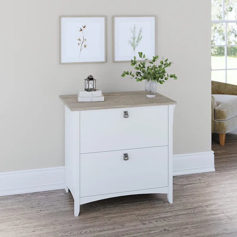2-Drawer Lateral File Cabinet with Tapered Legs, Ball Bearing Slides and Distressed Finish