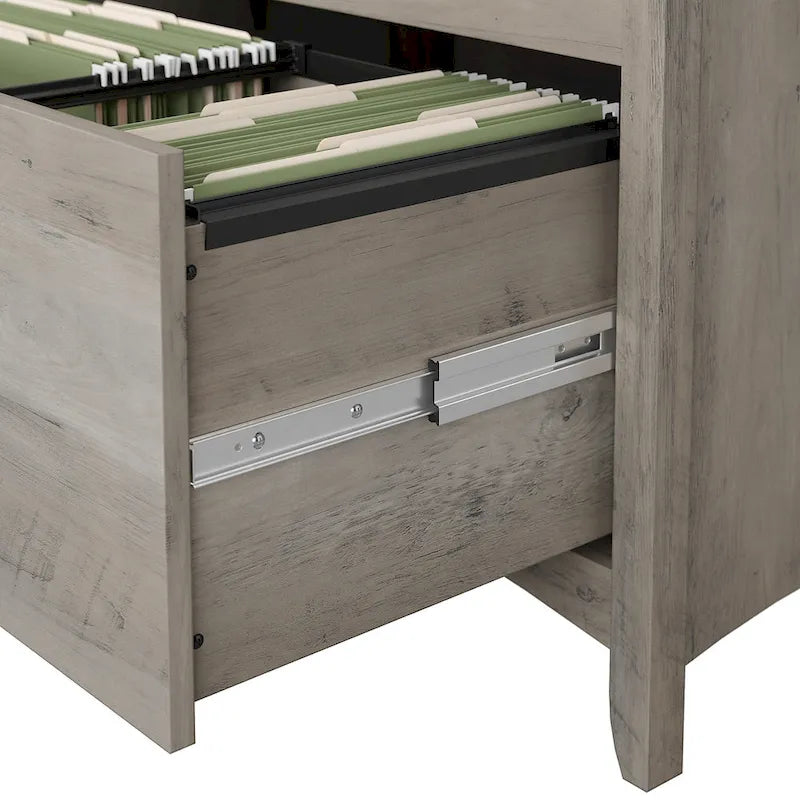 2-Drawer Lateral File Cabinet with Tapered Legs, Ball Bearing Slides and Distressed Finish