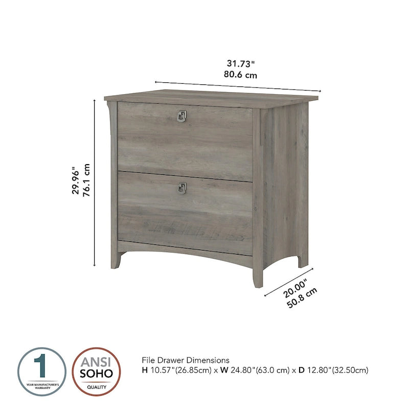 2-Drawer Lateral File Cabinet with Tapered Legs, Ball Bearing Slides and Distressed Finish