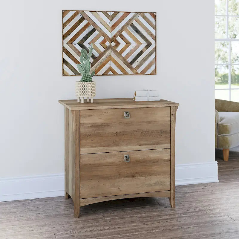 2-Drawer Lateral File Cabinet with Tapered Legs, Ball Bearing Slides and Distressed Finish