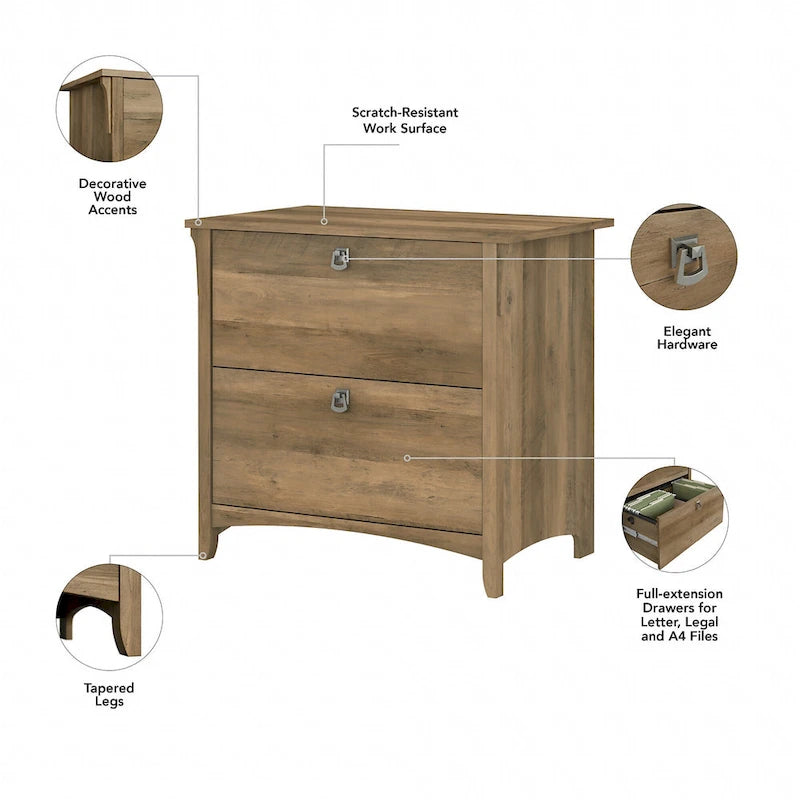 2-Drawer Lateral File Cabinet with Tapered Legs, Ball Bearing Slides and Distressed Finish