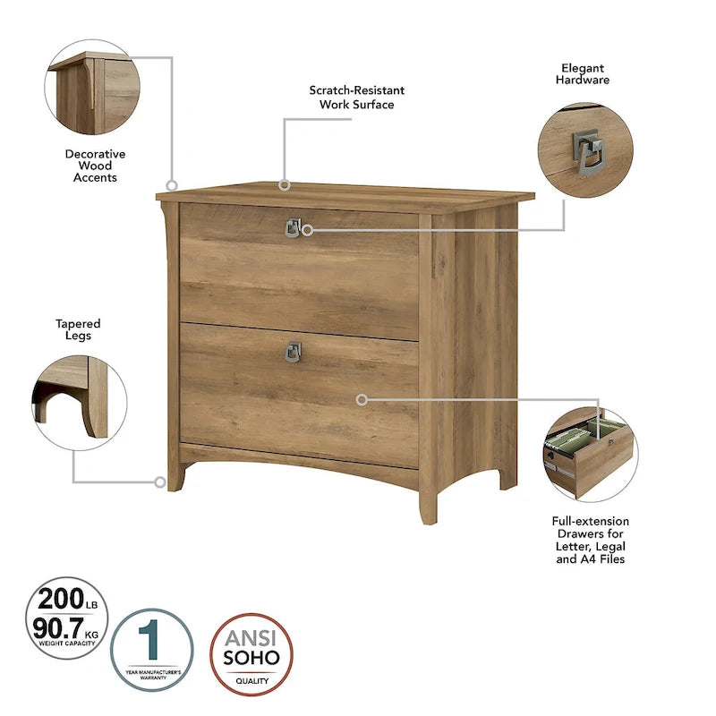 2-Drawer Lateral File Cabinet with Tapered Legs, Ball Bearing Slides and Distressed Finish