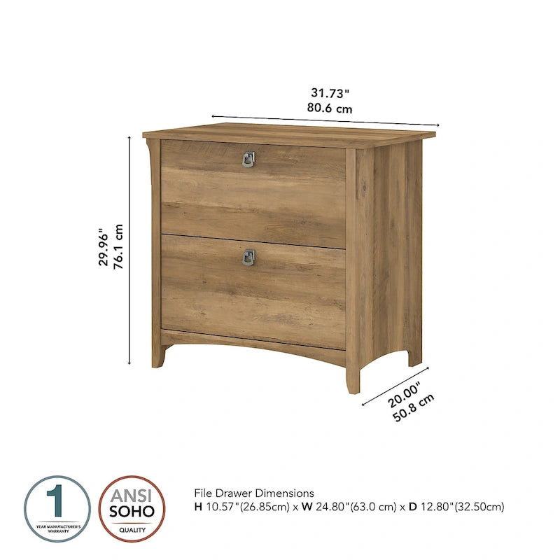 2-Drawer Lateral File Cabinet with Tapered Legs, Ball Bearing Slides and Distressed Finish