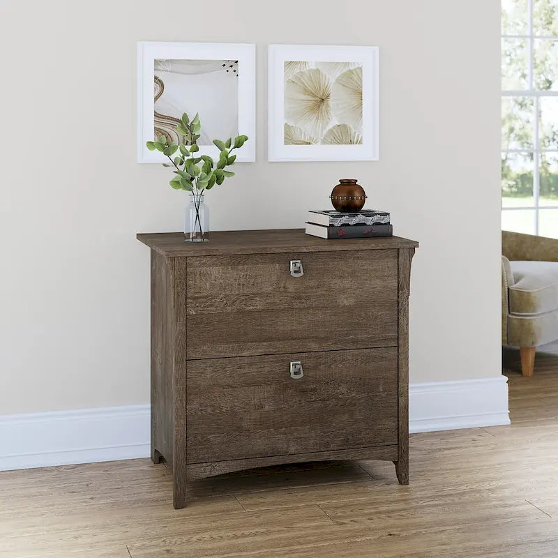 2-Drawer Lateral File Cabinet with Tapered Legs, Ball Bearing Slides and Distressed Finish