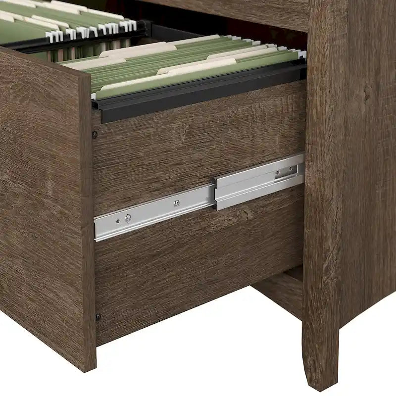 2-Drawer Lateral File Cabinet with Tapered Legs, Ball Bearing Slides and Distressed Finish