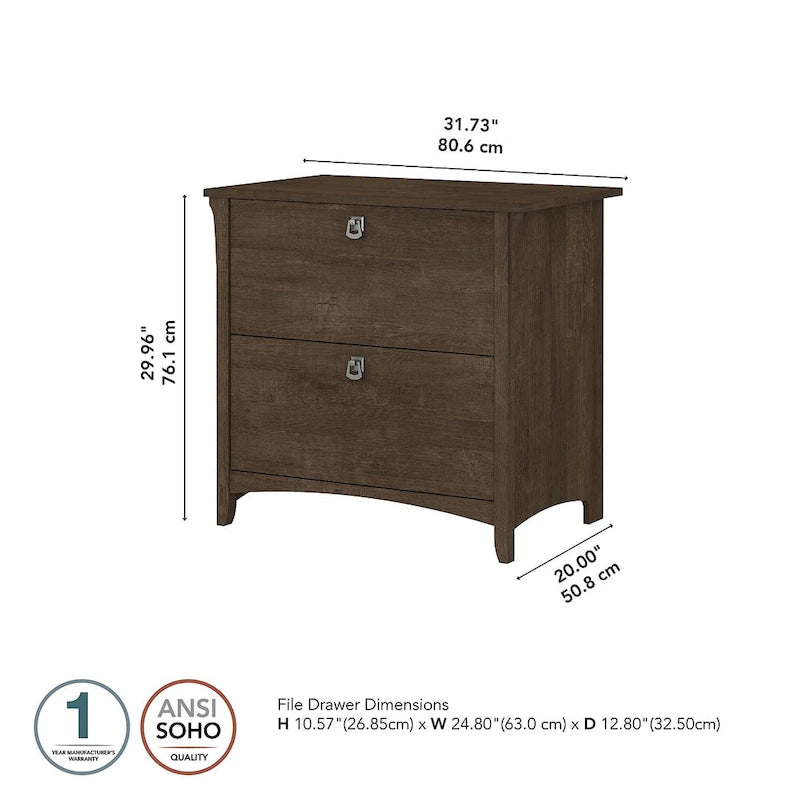 2-Drawer Lateral File Cabinet with Tapered Legs, Ball Bearing Slides and Distressed Finish