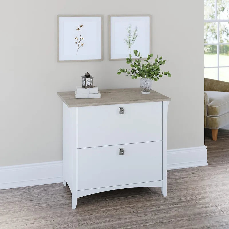 2-Drawer Lateral File Cabinet with Tapered Legs, Ball Bearing Slides and Distressed Finish