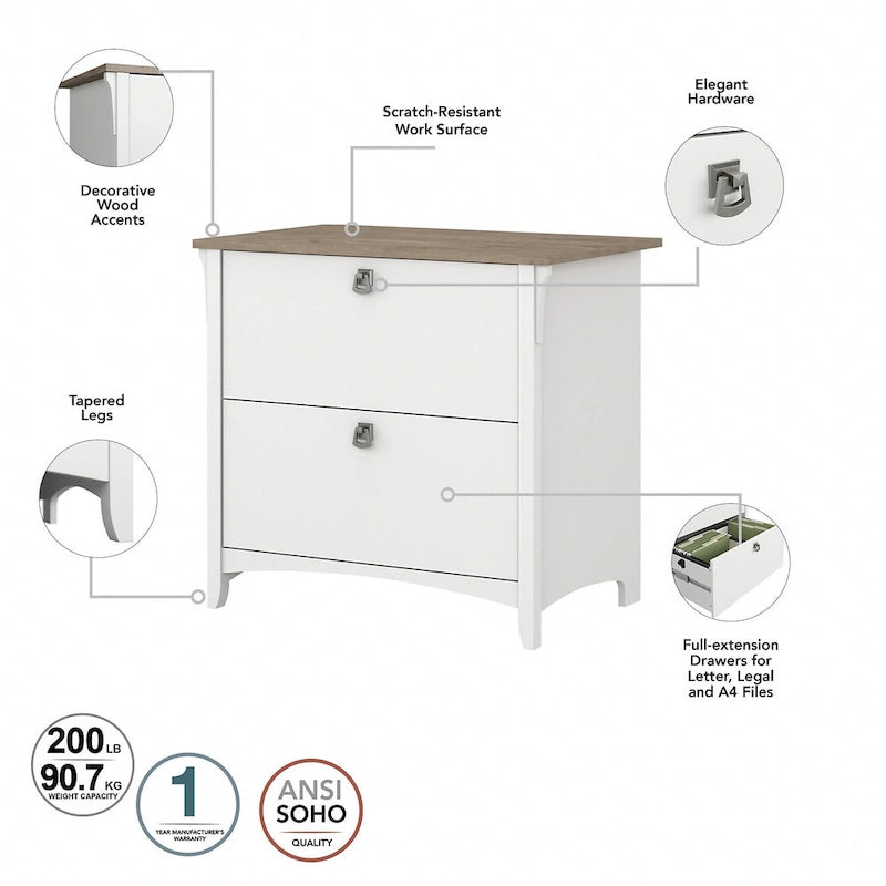 2-Drawer Lateral File Cabinet with Tapered Legs, Ball Bearing Slides and Distressed Finish