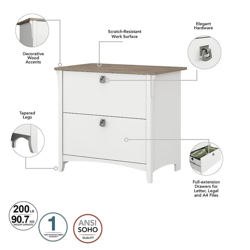 2-Drawer Lateral File Cabinet with Tapered Legs, Ball Bearing Slides and Distressed Finish