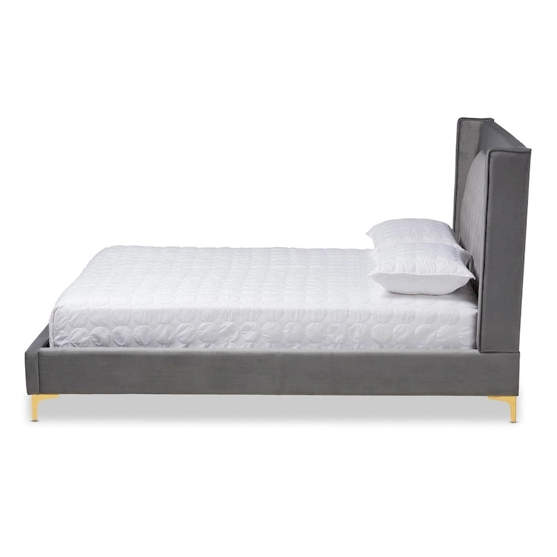 Velvet Upholstered Tufted Wingback Platform Bed