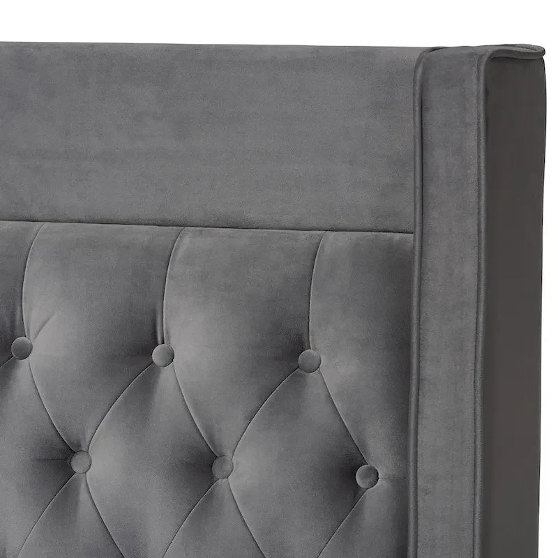 Velvet Upholstered Tufted Wingback Platform Bed