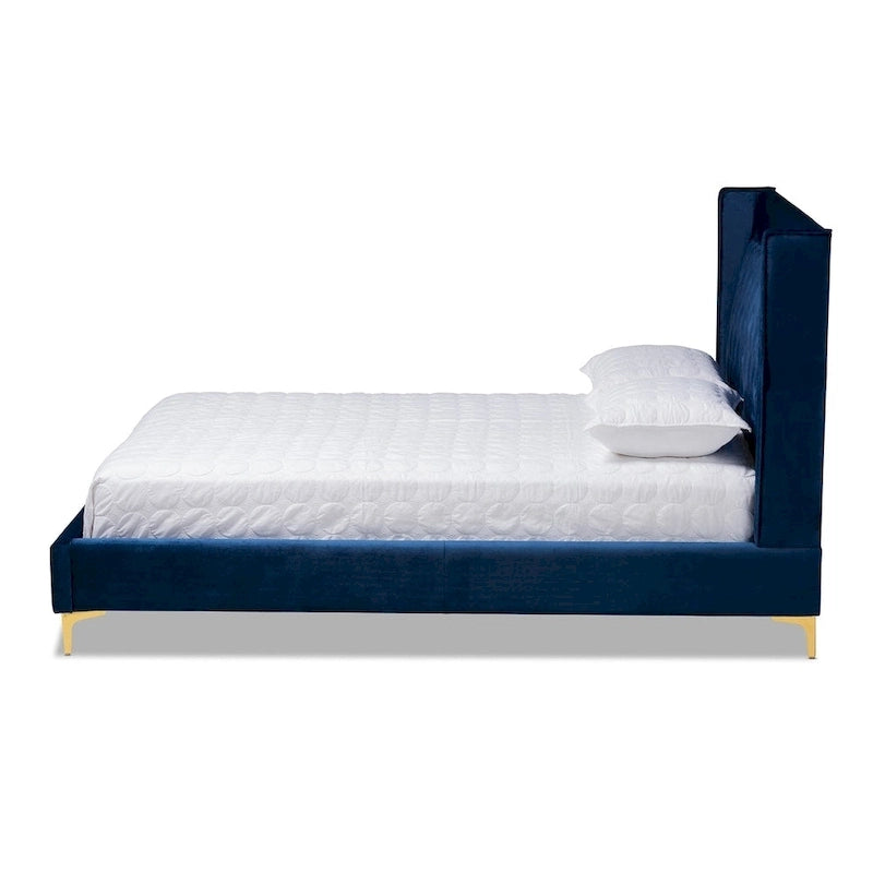 Velvet Upholstered Tufted Wingback Platform Bed