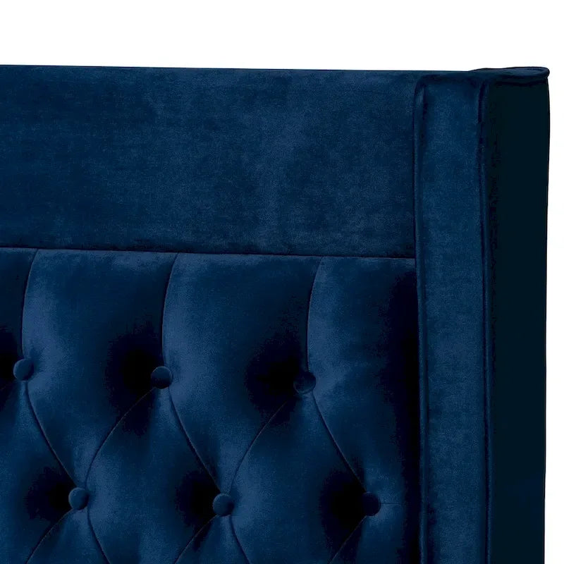 Velvet Upholstered Tufted Wingback Platform Bed