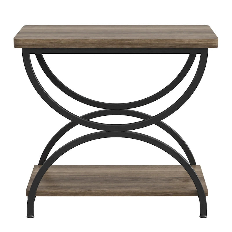 2-Tier Rectangular Side Table with Semicircular Metal Frame – Modern Industrial