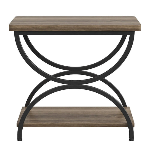2-Tier Rectangular Side Table with Semicircular Metal Frame – Modern Industrial