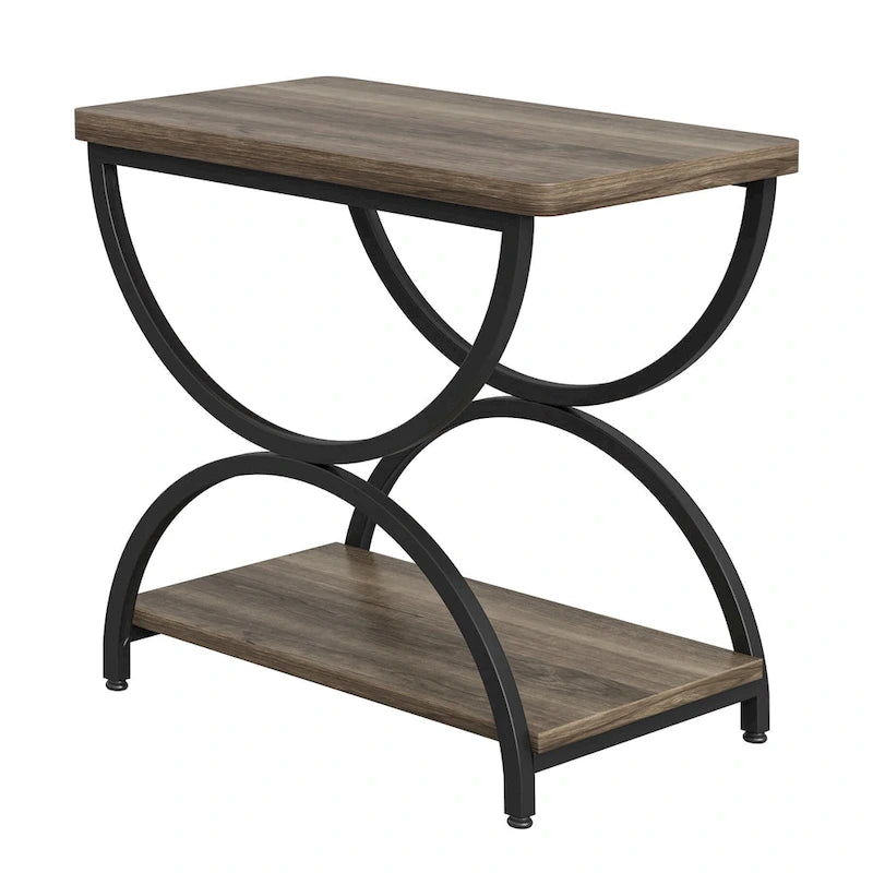 2-Tier Rectangular Side Table with Semicircular Metal Frame – Modern Industrial