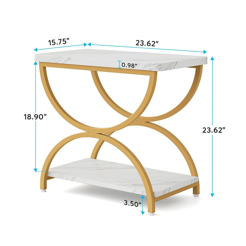 2-Tier Rectangular Side Table with Semicircular Metal Frame – Modern Industrial