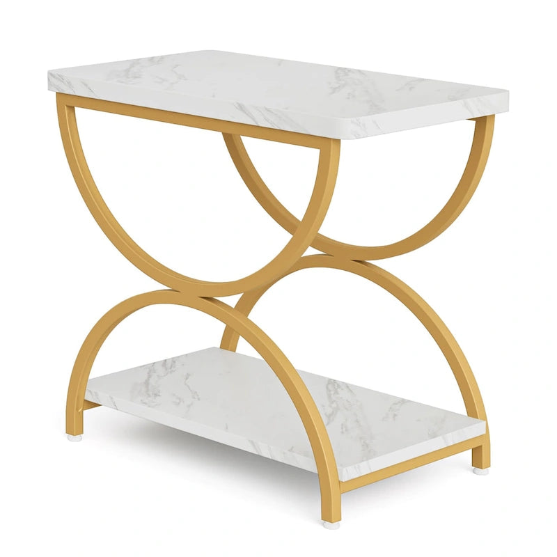 2-Tier Rectangular Side Table with Semicircular Metal Frame – Modern Industrial
