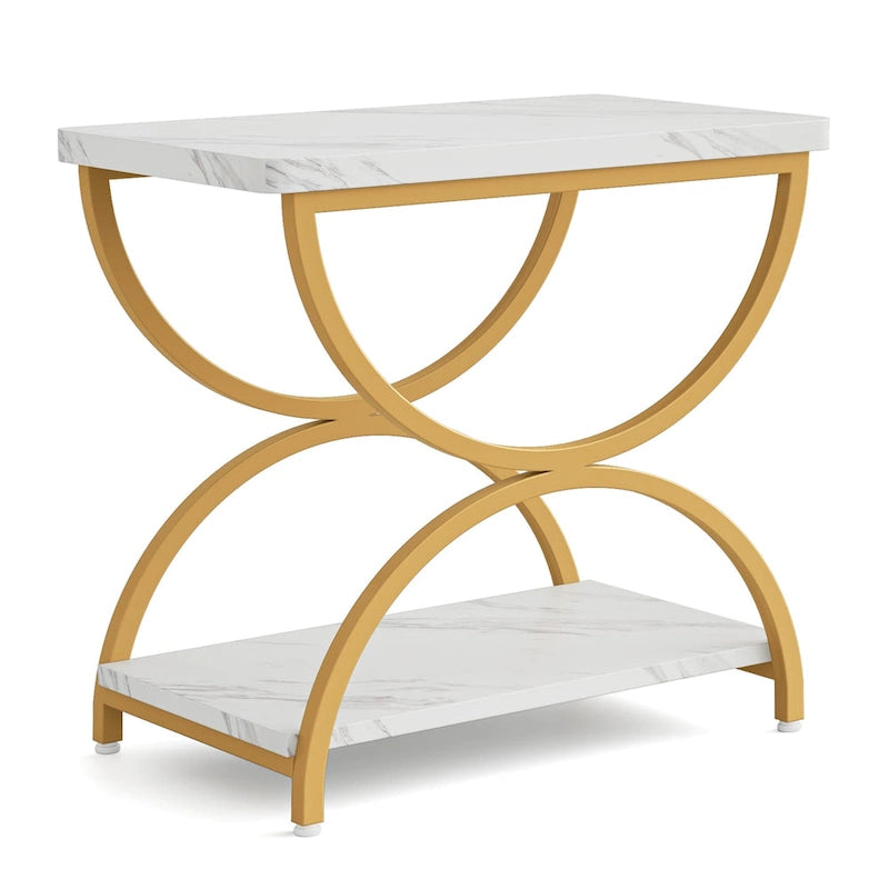 2-Tier Rectangular Side Table with Semicircular Metal Frame – Modern Industrial