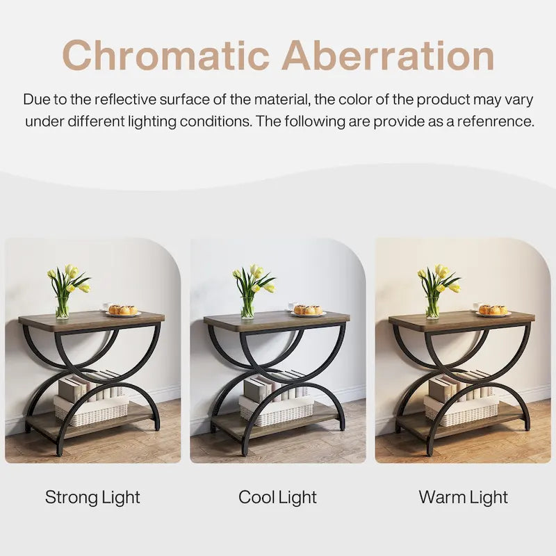 2-Tier Rectangular Side Table with Semicircular Metal Frame – Modern Industrial