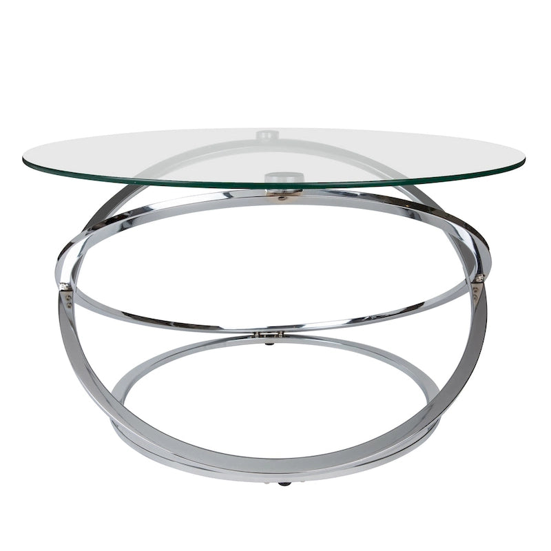 Round Tempered Glass Coffee Table with Sculptural Cross Base – 31.5 Inch