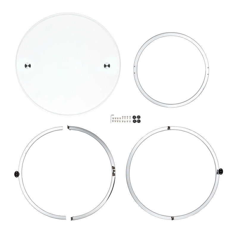 Round Tempered Glass Coffee Table with Sculptural Cross Base – 31.5 Inch