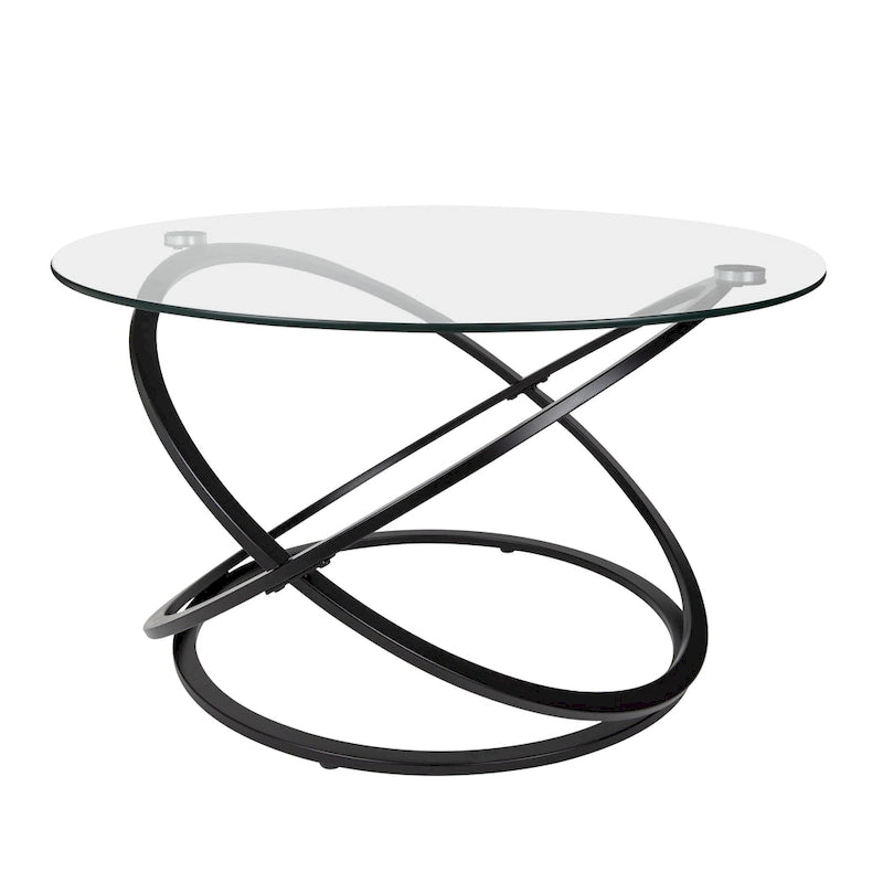 Round Tempered Glass Coffee Table with Sculptural Cross Base – 31.5 Inch