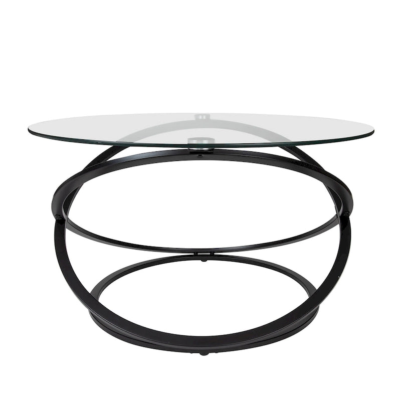 Round Tempered Glass Coffee Table with Sculptural Cross Base – 31.5 Inch
