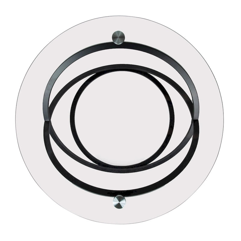 Round Tempered Glass Coffee Table with Sculptural Cross Base – 31.5 Inch