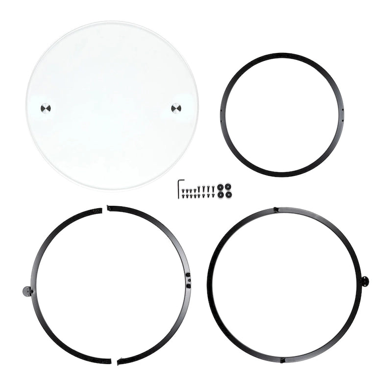 Round Tempered Glass Coffee Table with Sculptural Cross Base – 31.5 Inch