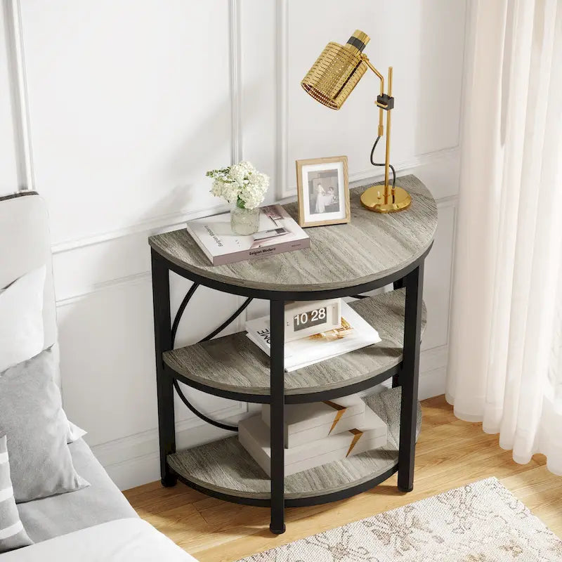 Half-Round 3-Tier Narrow Side Table with Metal Frame – Compact Accent Table