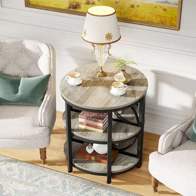 Half-Round 3-Tier Narrow Side Table with Metal Frame – Compact Accent Table