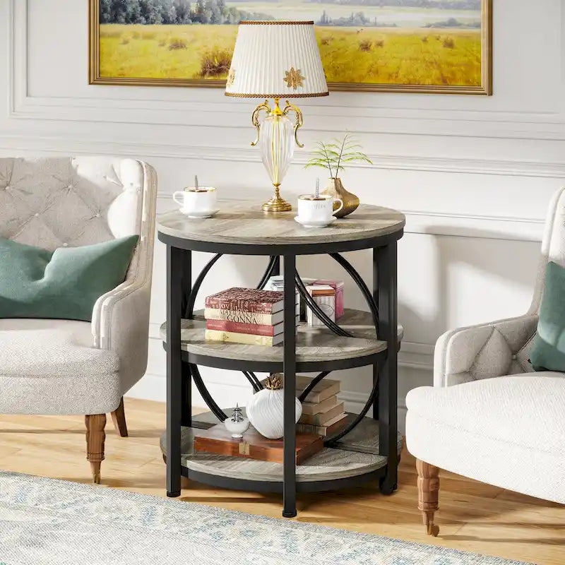 Half-Round 3-Tier Narrow Side Table with Metal Frame – Compact Accent Table