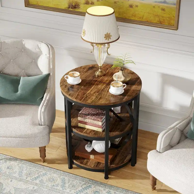 Half-Round 3-Tier Narrow Side Table with Metal Frame – Compact Accent Table