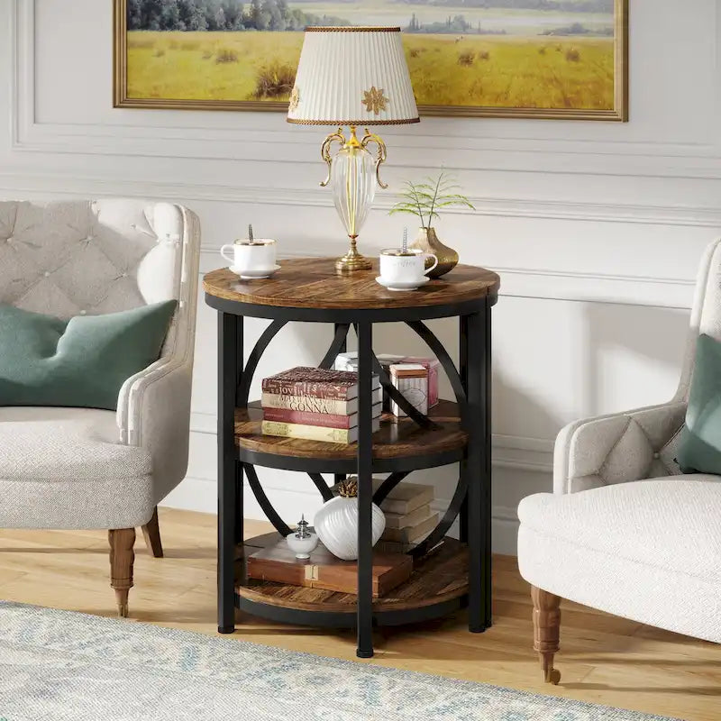 Half-Round 3-Tier Narrow Side Table with Metal Frame – Compact Accent Table