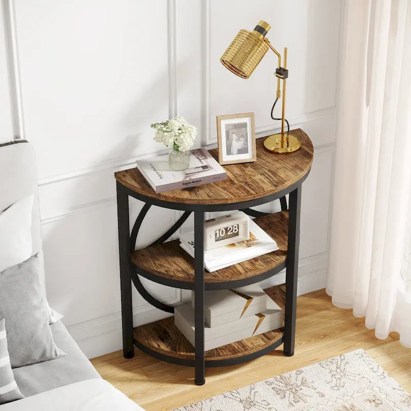 Half-Round 3-Tier Narrow Side Table with Metal Frame – Compact Accent Table