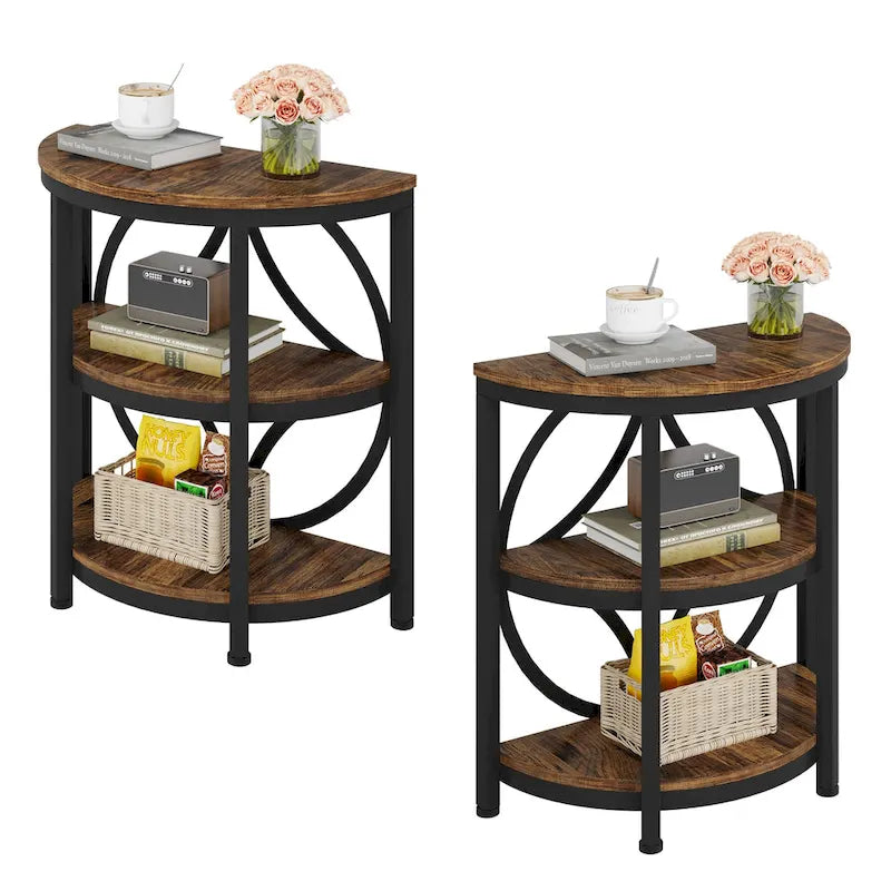 Half-Round 3-Tier Narrow Side Table with Metal Frame – Compact Accent Table