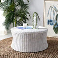 Woven Rattan Cocktail Ottoman – Low-Profile Concave Design for Indoor Use