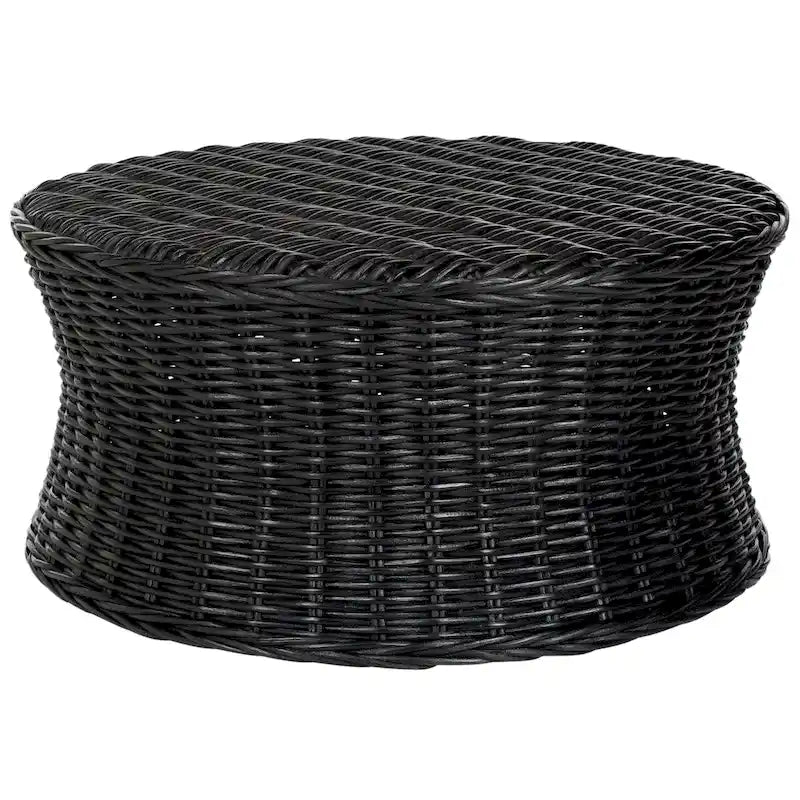 Woven Rattan Cocktail Ottoman – Low-Profile Concave Design for Indoor Use