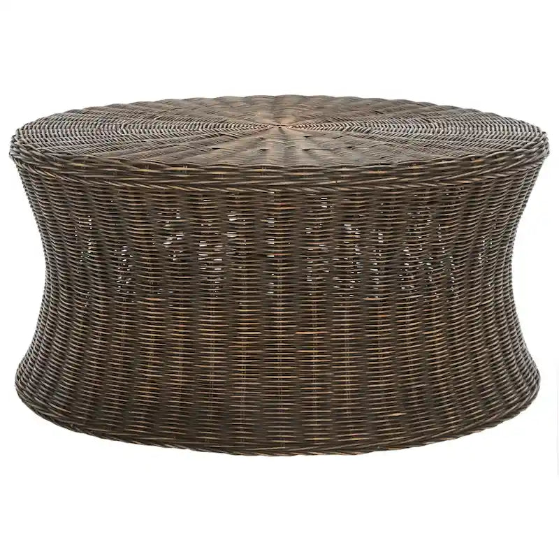Woven Rattan Cocktail Ottoman – Low-Profile Concave Design for Indoor Use