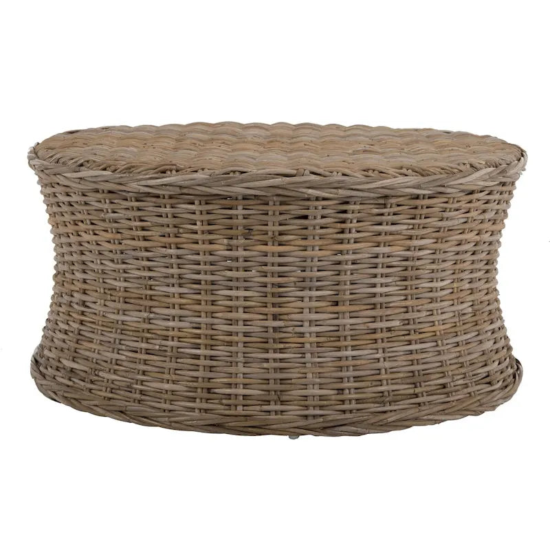 Woven Rattan Cocktail Ottoman – Low-Profile Concave Design for Indoor Use