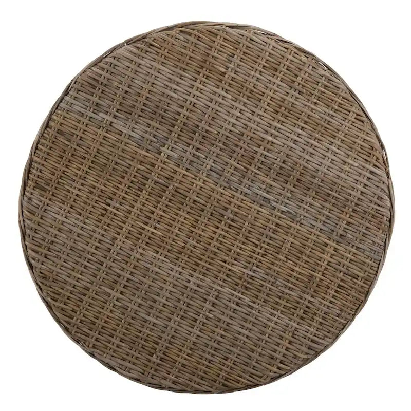 Woven Rattan Cocktail Ottoman – Low-Profile Concave Design for Indoor Use