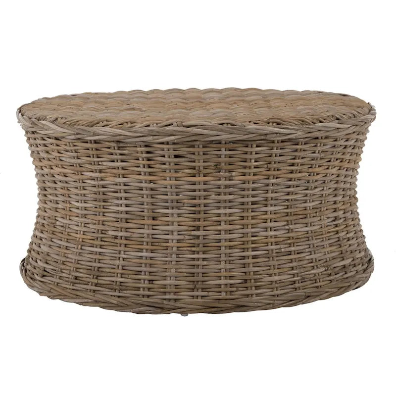 Woven Rattan Cocktail Ottoman – Low-Profile Concave Design for Indoor Use