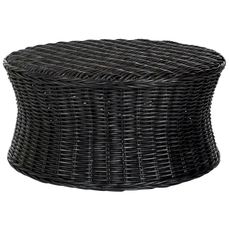 Woven Rattan Cocktail Ottoman – Low-Profile Concave Design for Indoor Use