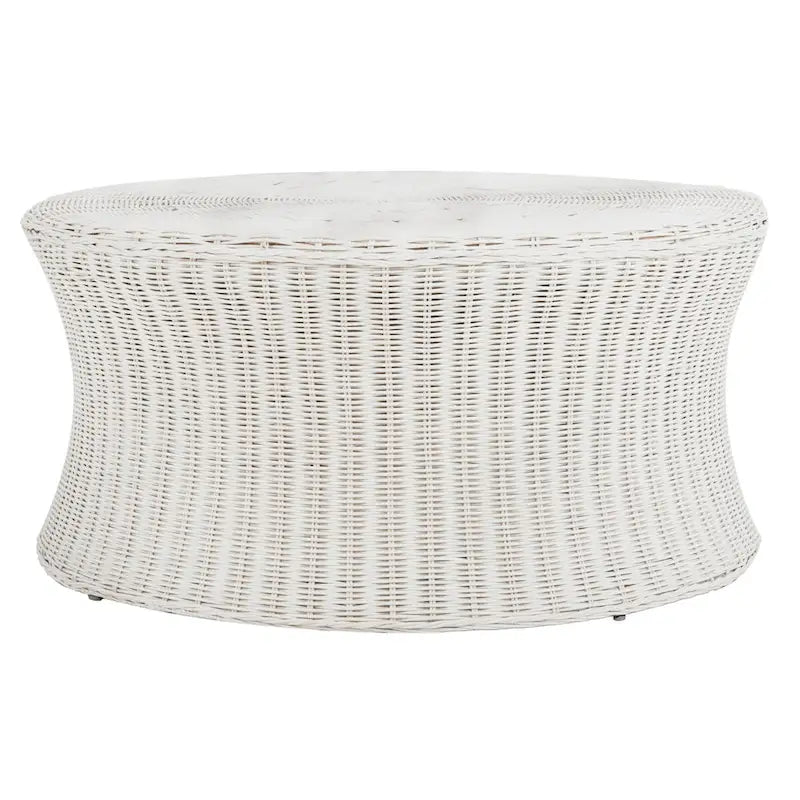 Woven Rattan Cocktail Ottoman – Low-Profile Concave Design for Indoor Use