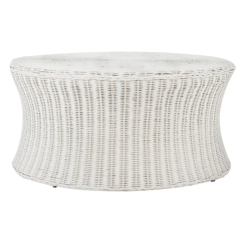 Woven Rattan Cocktail Ottoman – Low-Profile Concave Design for Indoor Use