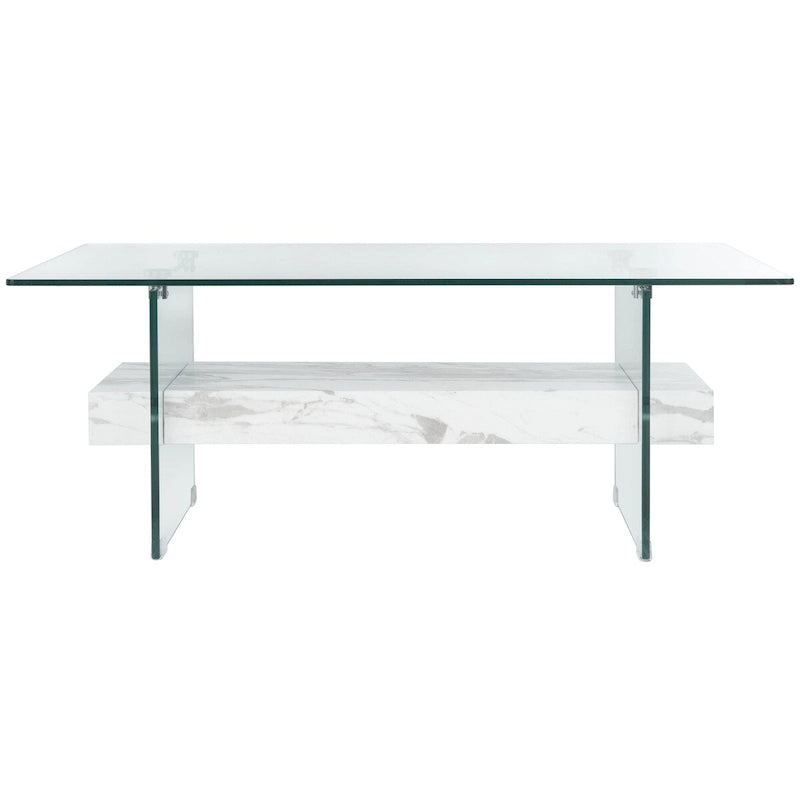 Modern Rectangular Glass Coffee Table with Lower Shelf – 43 x 24 x 17 Inch