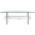 Modern Rectangular Glass Coffee Table with Lower Shelf – 43 x 24 x 17 Inch