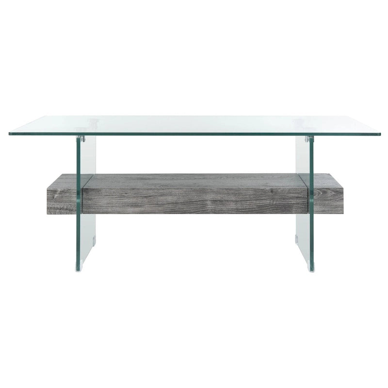 Modern Rectangular Glass Coffee Table with Lower Shelf – 43 x 24 x 17 Inch